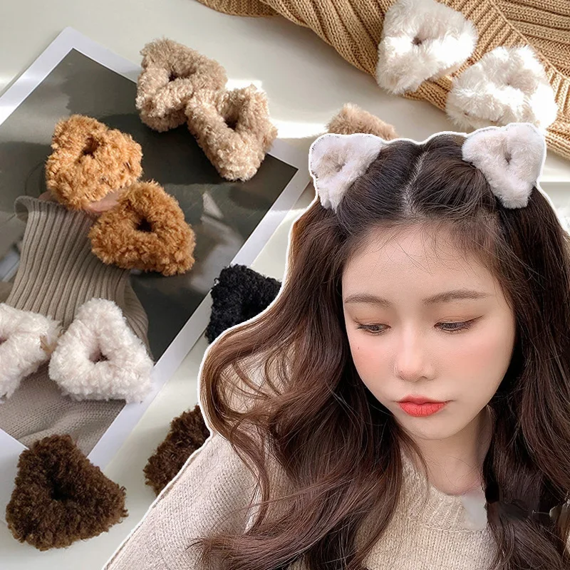 

Plush Cat Ears Hair Clips For Women Girls Lamb Cashmere Hairpin Forehead Bangs Clip Fluffy Children New Winter Hair Accessories