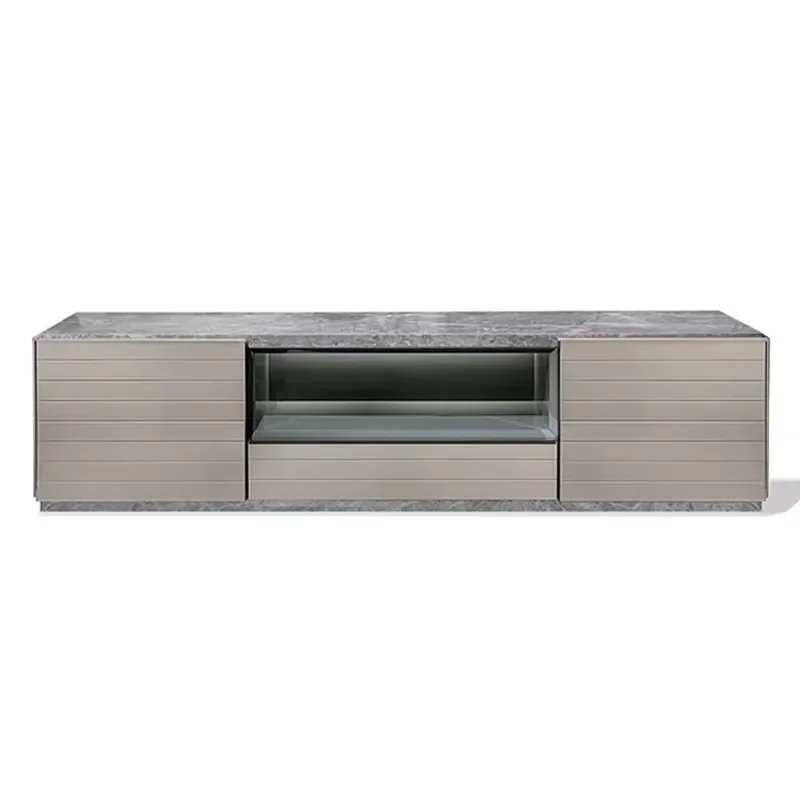 Modern Marble TV Unit Stand and Table Cabinet with Leather for Home Bedroom or Office for Apartment Living Room