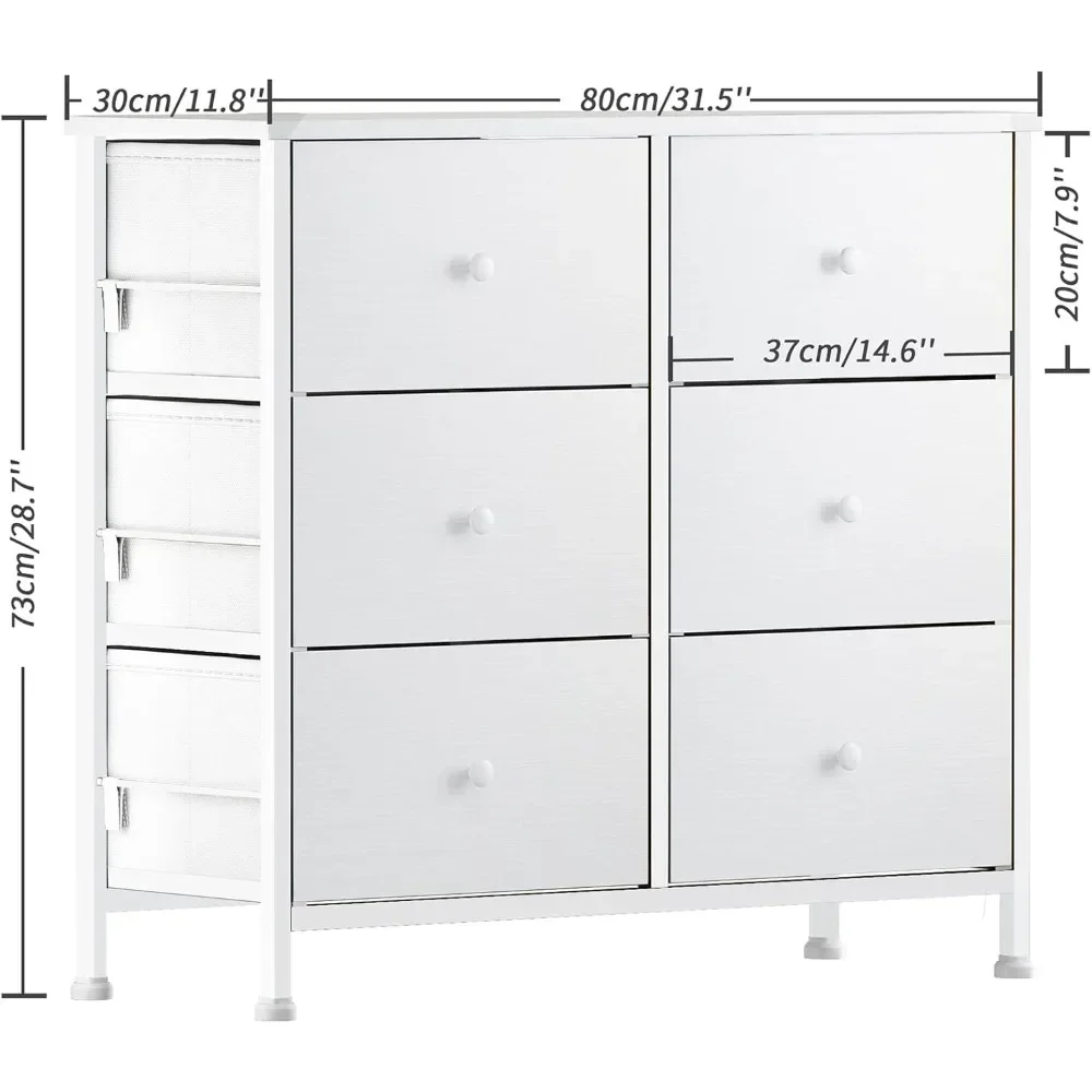 White Dresser for Bedroom 6 Drawer Organizers Fabric Storage Chest Tower Small Dressers Unit for Closet Nursery Hallway Office