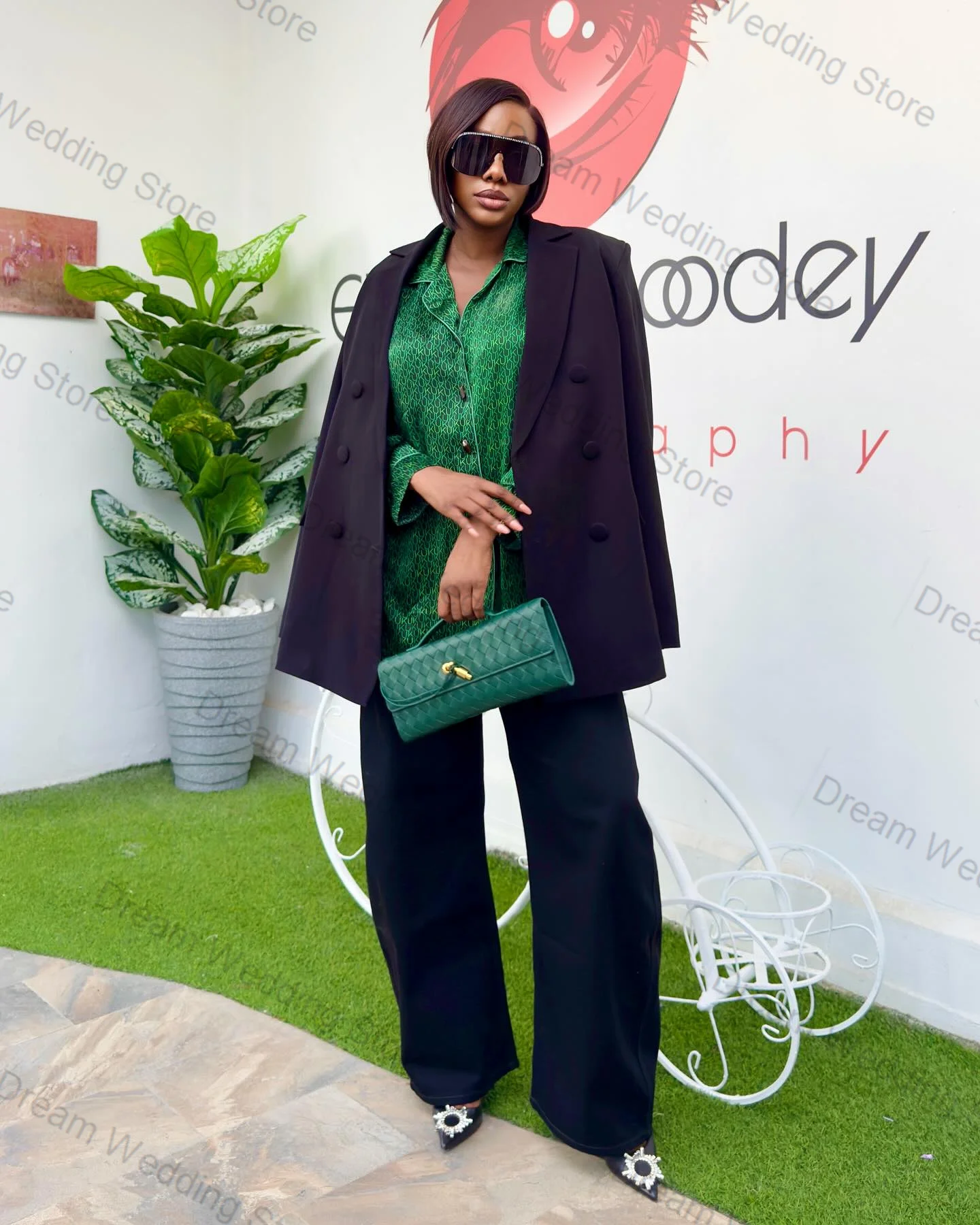 Black Women Suit Set 2 Pcs Cotton Blazer+Pants Trousers Formal Office Lady Jacket Double Breasted Customized Wedding Prom Coat