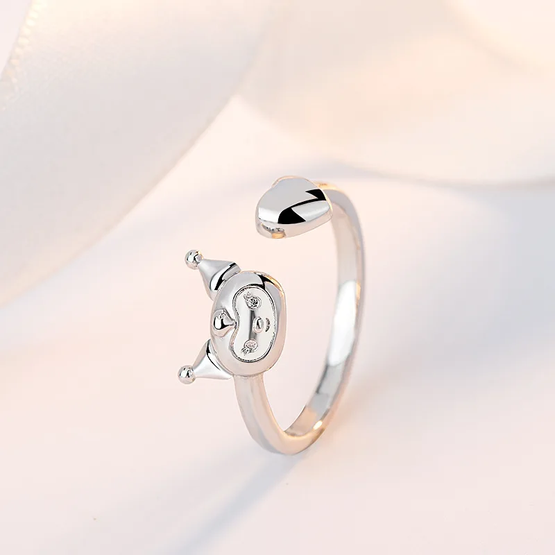 Bague ouverte en forme de cœur Sanrio Kawaii Kuromi, simple, style anime, avec nœud My Melody, ajustable, pour l'index, cadeau de bijoux pour la Saint-Valentin et les anniversaires