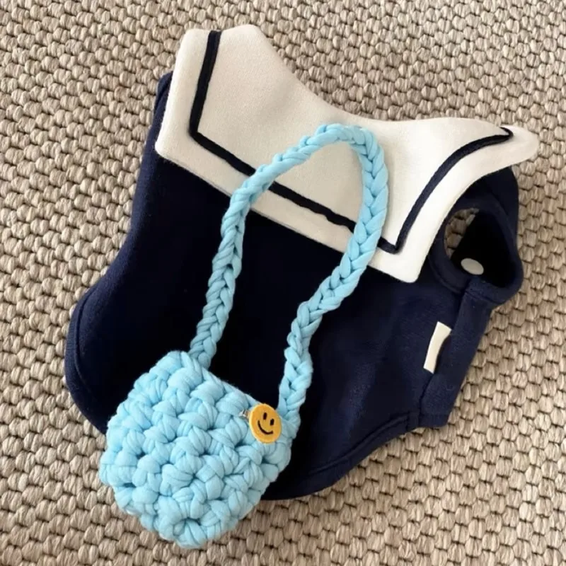 Blue Navy Collar Pet Clothes Teddy Bichon Frise Summer Vest Small Dog Solid Color Pullover Maltese Short Sleeve