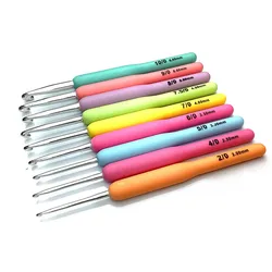 Aluminum Crochet Hook Knitting Needles Kit, Multicolor Plastic Handle, Sewing Tools, 2.0-6.0mm, 9Pcs Set
