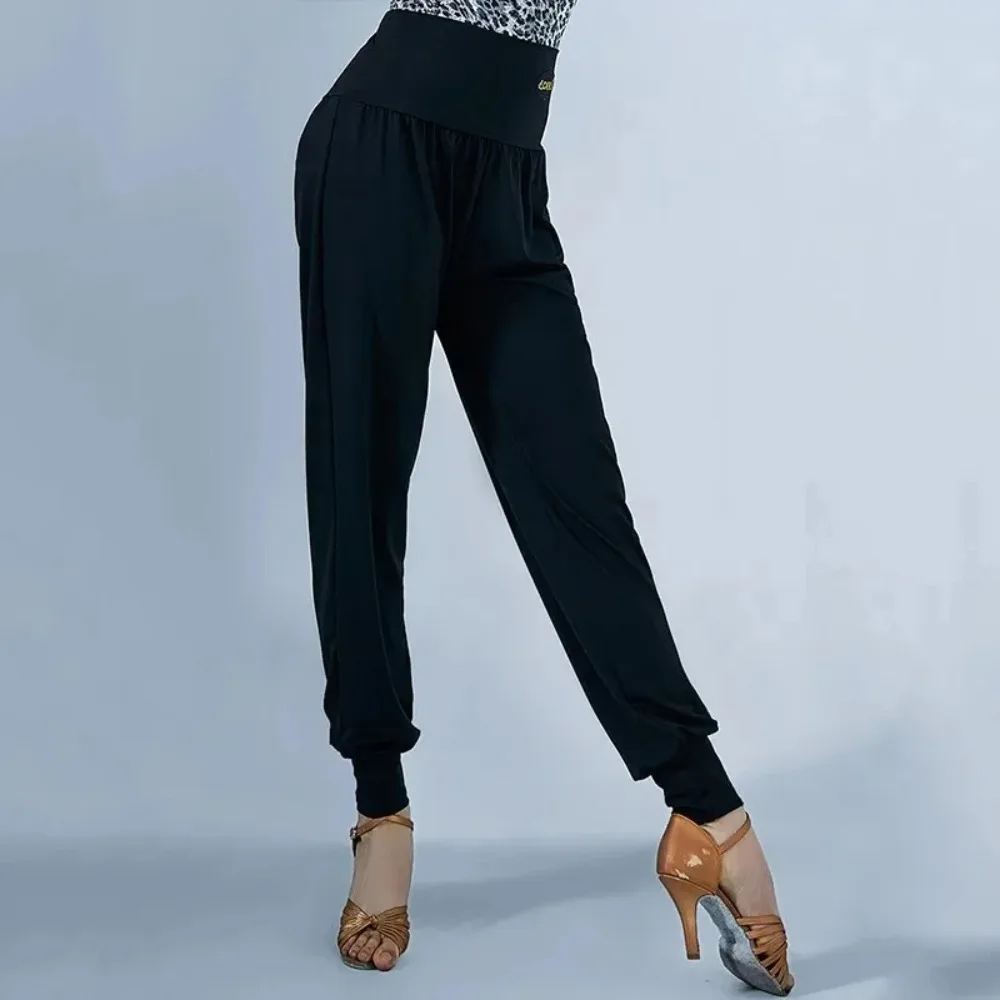 

Women Latin Dance Pants Loose Practice Trousers Black Leopard Print Chacha Samba Rumba Professional Ballroom Dance Wear