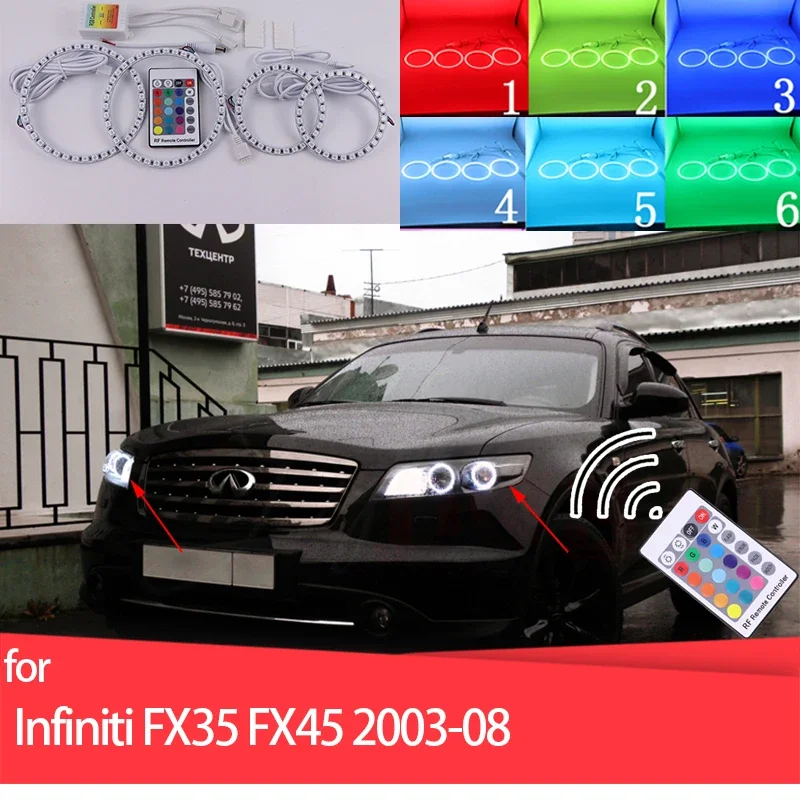 LED Light Rings RGB multi-colored RF Remote Control  Ring Angel Eyes for INFINITI FX35 FX45 2003-2008 Headlight Accessories