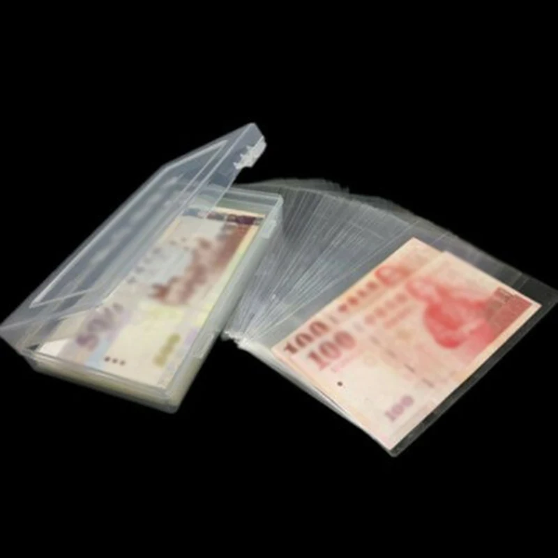 Plastic Protection bags Transparent Clear Flat pocket Banknotes Reusable Decorative With storage box Practical