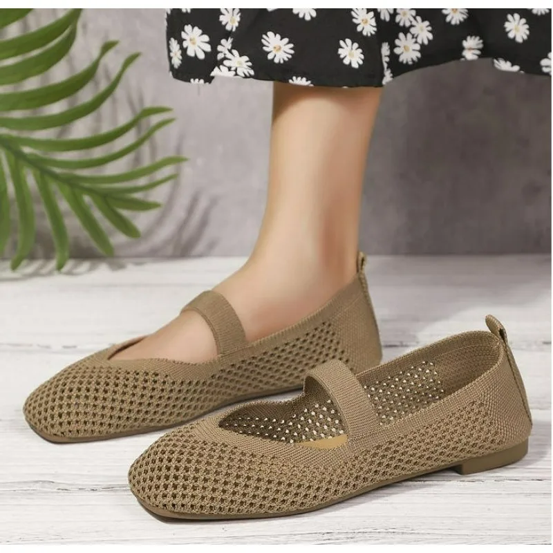 

Big Size 43 Women Flats Knitted Breathable Sneakers Ladies Soft Bottom Ballet Loafers Casual Slip on Boat Shoe for Woman