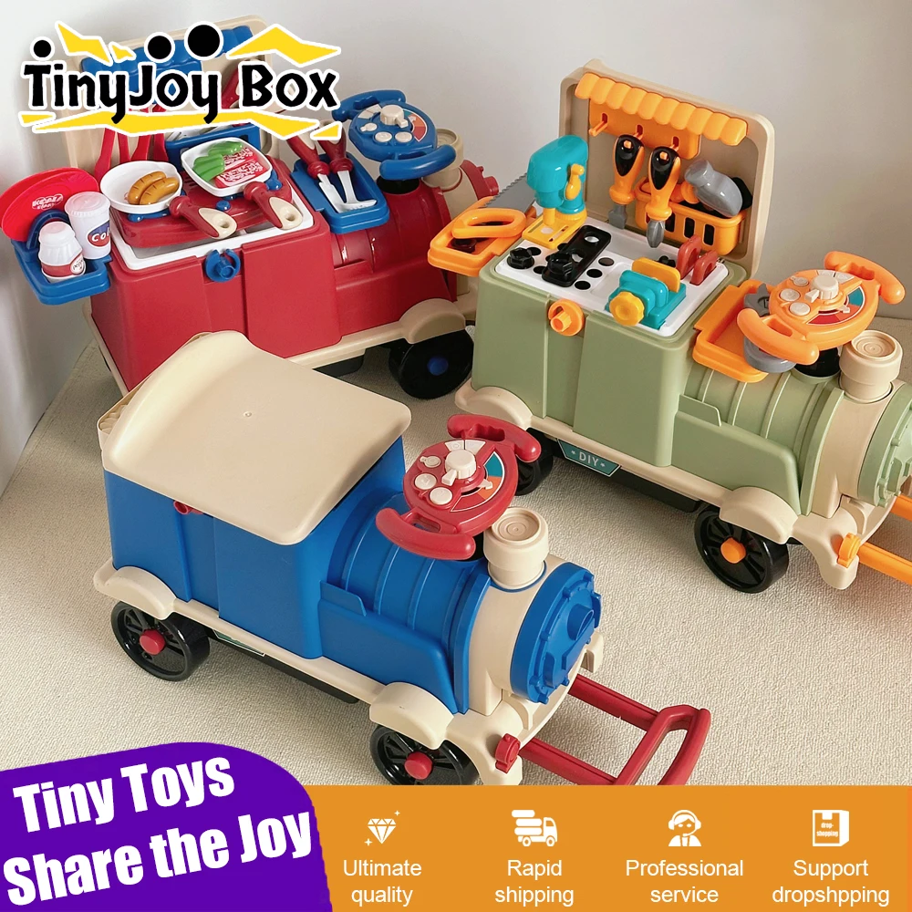 Stoviglie scorrevoli Giro sull'auto Novità 2 in 1 Treno giocattolo Giochi di finzione Cucina prescolare Giocattoli per ragazzi Ragazze Bambini Regali di Natale