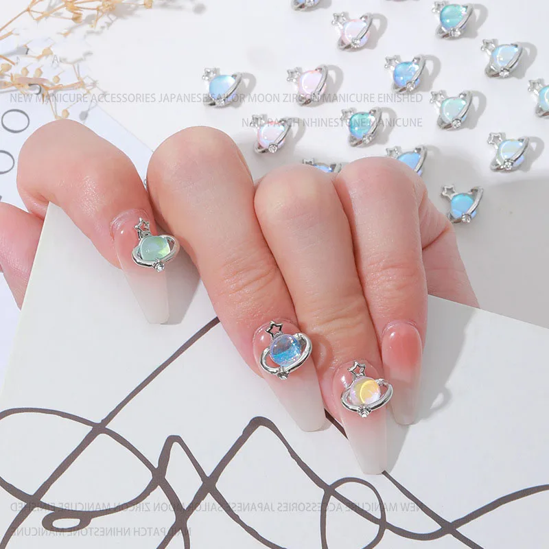 3/10 قطعة سبائك فاخرة كوكب جوهرة مسمار الفن حجر الراين لامعة متعدد الألوان 9.5x10 مللي متر زحل سحر مانيكير DIY زينة اكسسوارات #6