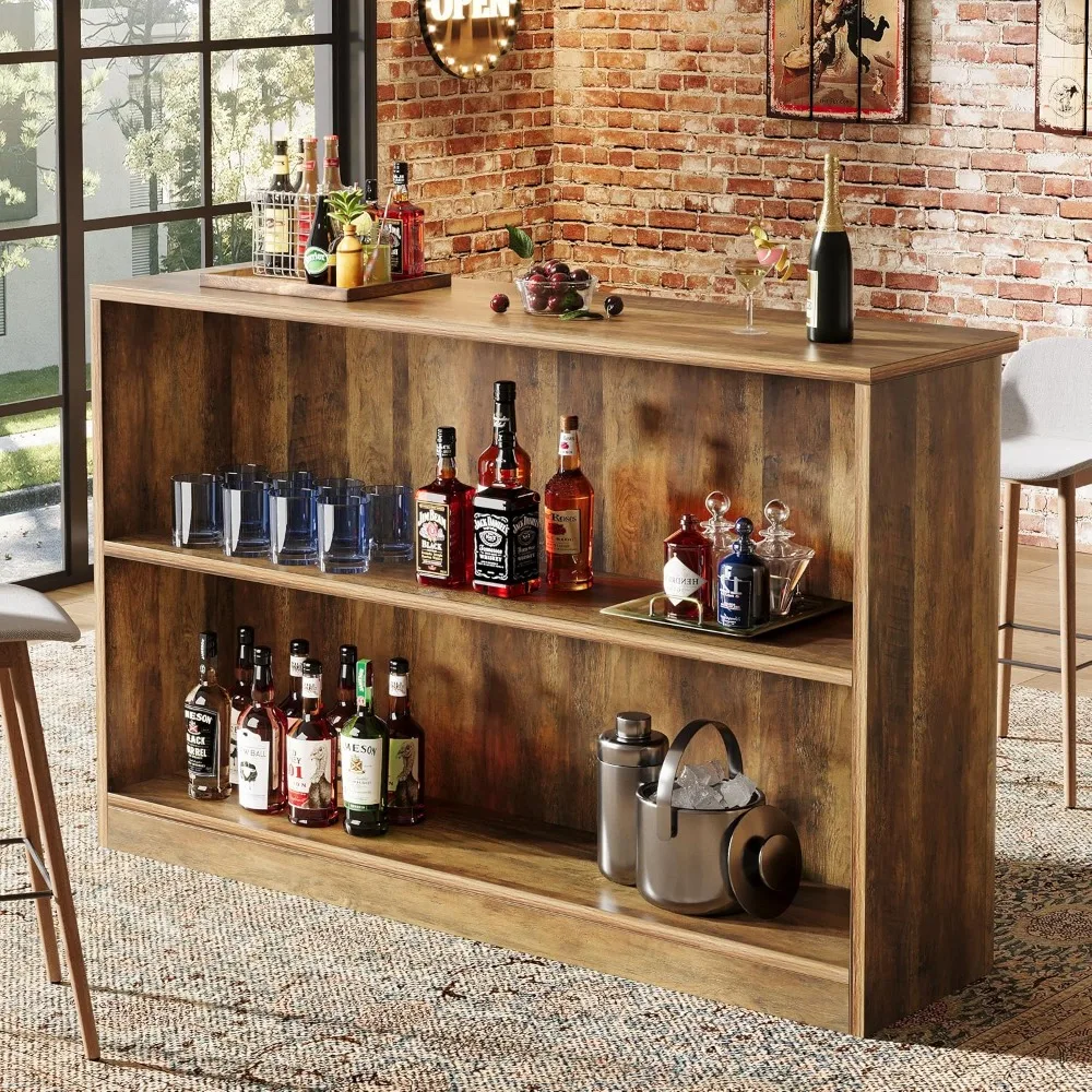 Unidade de bar doméstico de canto de 63 polegadas com armazenamento de 2 camadas para uso em cozinha e pub