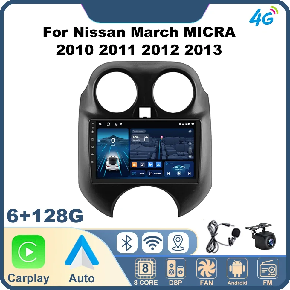 Vehicle Audio Shop Car Radio Multimedia Player for Nissan March MICRA 2010 2011 2012 2013 CarPlay Navi GPS Wifi 4G Dsp IPS BT FM