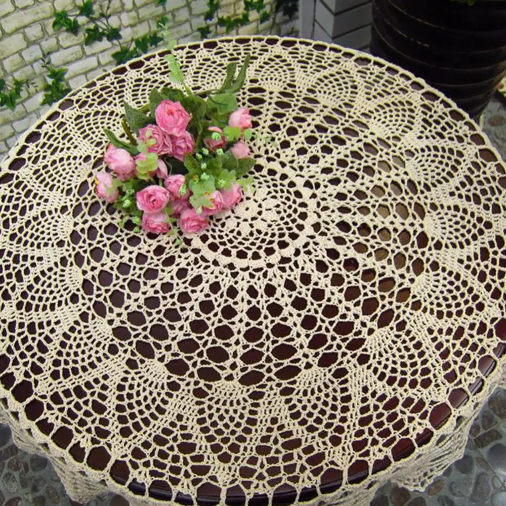 Round Table Cloth Handmade Crochet Openwork Tablecloth Cotton Lace Mat Placemat Vintage Tablecloth Home Decoration 70/80/90cm