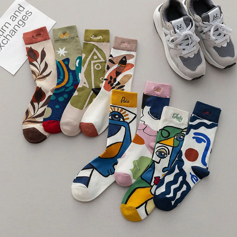 Nieuwe Hoge-Kwaliteit Wilde Geometrische Plaid Sokken Cartoon Sokken Olieverf Sokken Mannen En Vrouwen Sokken Straat Paar Sokken