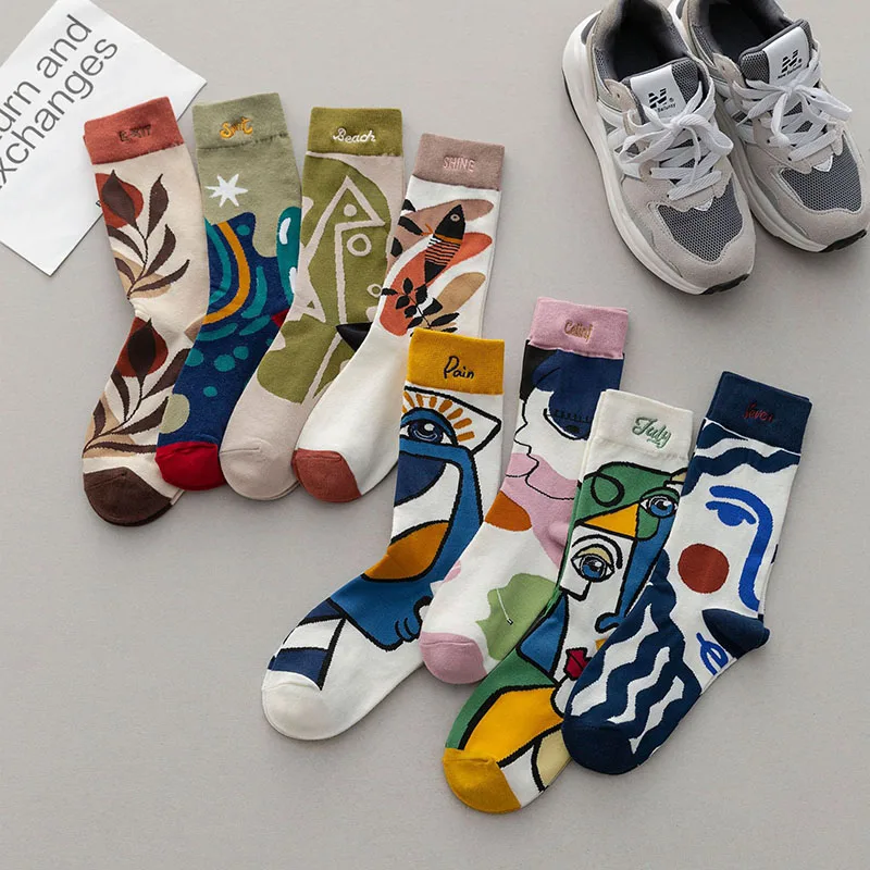 New high-quality wild geometric plaid socks cartoon socks oil painting socks men and women socks street couple socks