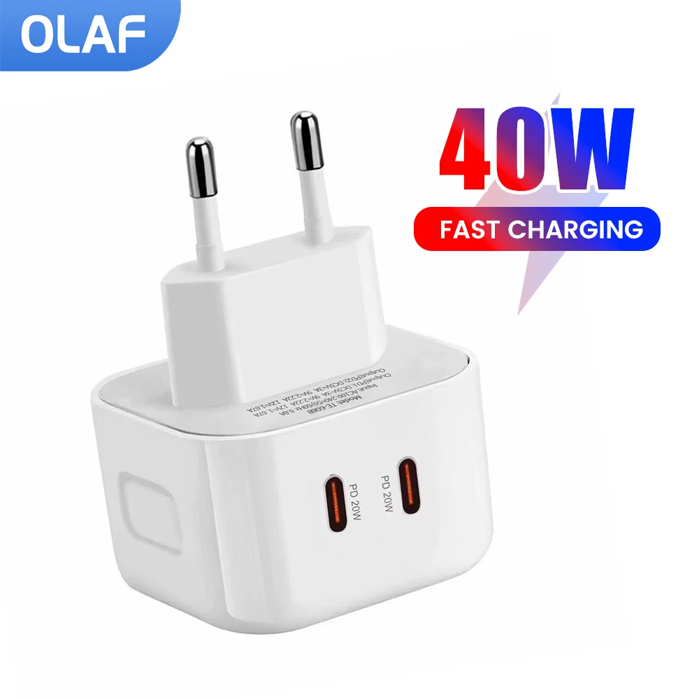

Olaf 40 Вт Тип C Зарядное устройство для быстрой зарядки QC 3.0 Dual PD Зарядное устройство USB C Быстрое зарядное устройство Адаптер для iPhone 16 15 Xiaomi Sumsung Huawei
