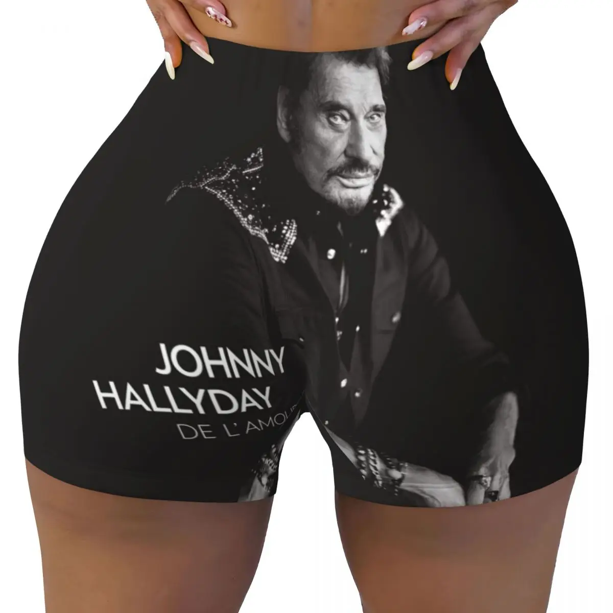 Custom Johnny Hallyday Volleyball Biker Workout Shorts Women's France Mucisian Athletic Gym Yoga Shorts
