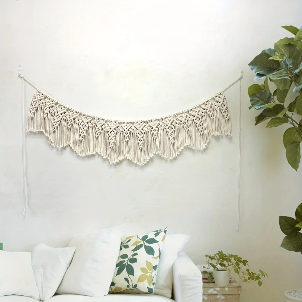 1pc Boho Tapestry With Tassel Wall Hanging Wall Decor, Woven Macrame Tapestry Wall Art Decoration For Bedroom Living Room Home D