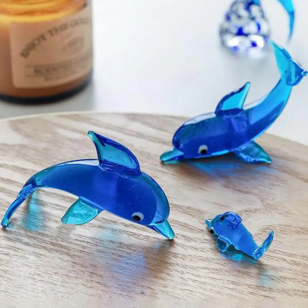 Dolphin Statue Glass Figurine Cute Dolphin Desktop Home Decoration Glass Craft Collection Animal Miniature Table Ornaments Gift