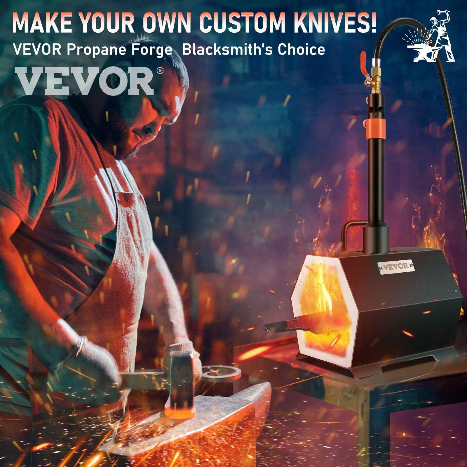 المحمولة 2600 ° F Propan Forge مع موقد واحد، شوكة غاز حداد كبيرة الحجم، مجموعة كاملة متضمنة #2