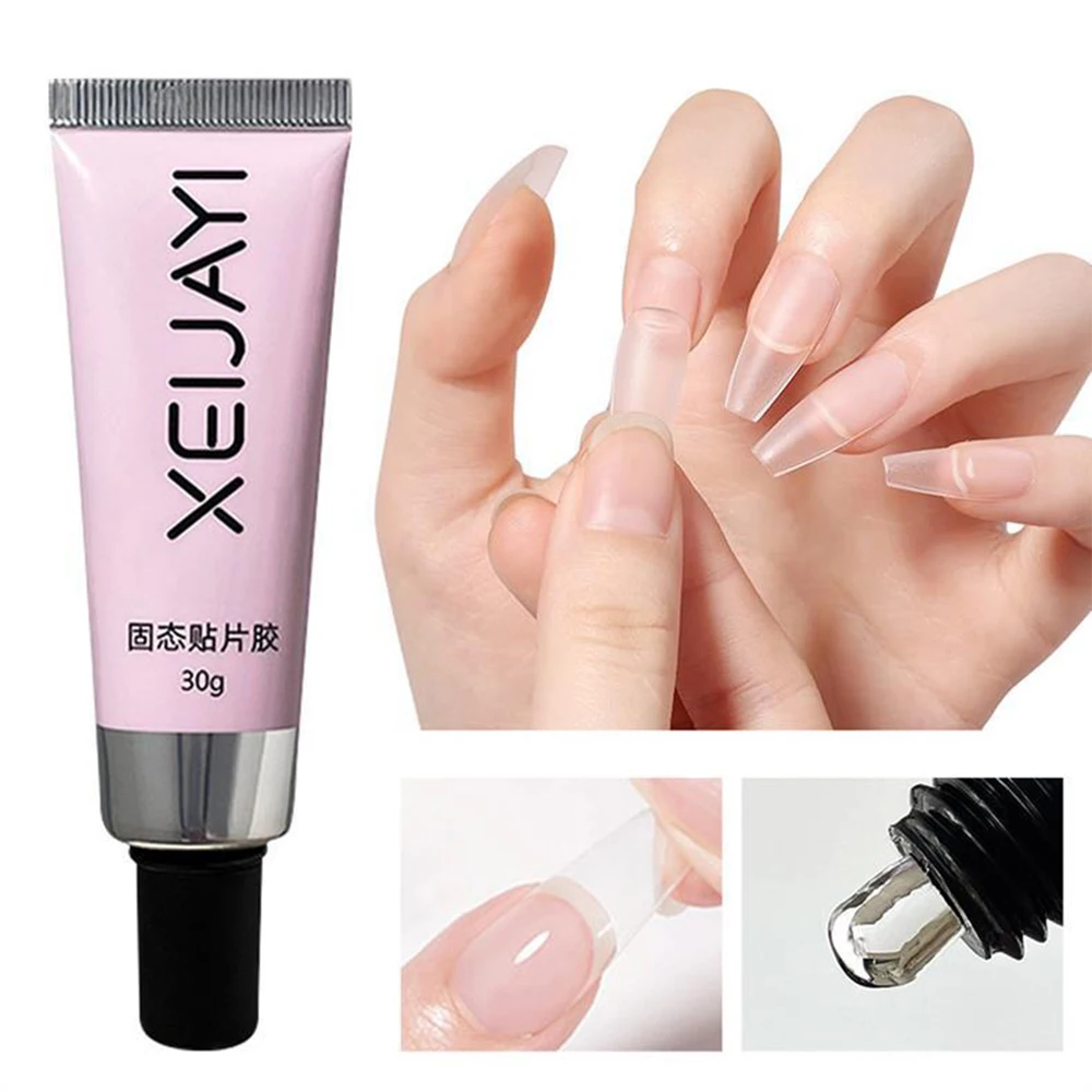 30g/Tube facile à coller solide Patch pour ongles Gel adhésif gommeux faux ongles conseils colle besoin UV/LED lampe Cure faux ongles Extension colle