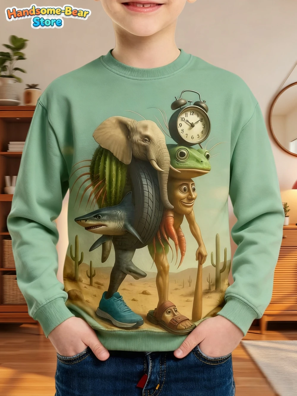 سويت شيرت للأولاد من Brainrot الإيطالي للخريف بأكمام طويلة ورقبة دائرية مع قلنسوة Tingtung Sahur Brainrot ملابس أطفال للأولاد #3