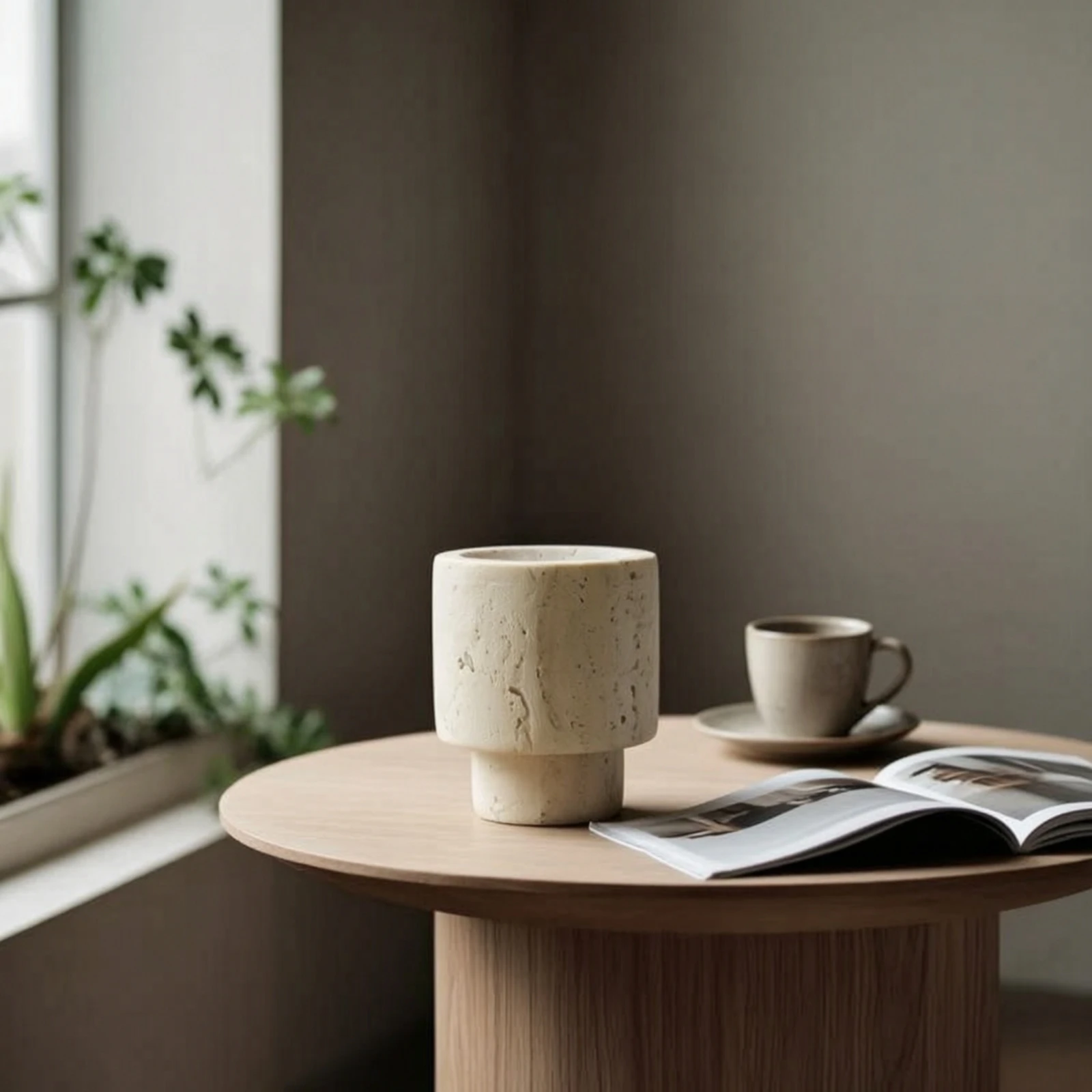 Travertine Vase Tabletop Sculptural Vase Minimalist Easy to Clean for Coffee Table, Shelf view 4
