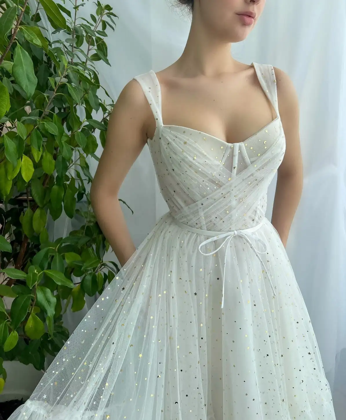 

Little Stars Tulle Spaghetti Straps Homecoming Dresses Sweetheart A-line Pleat Tea-length Girl's Prom Gowns Birthday Party Dress