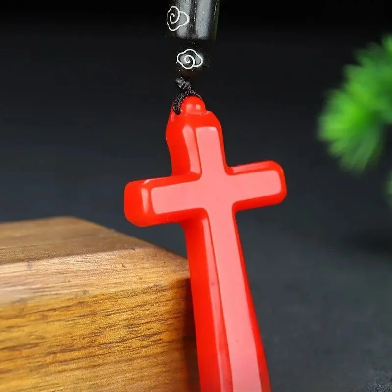 

Cross Pendant Men's and Women's Red Jade Pendant