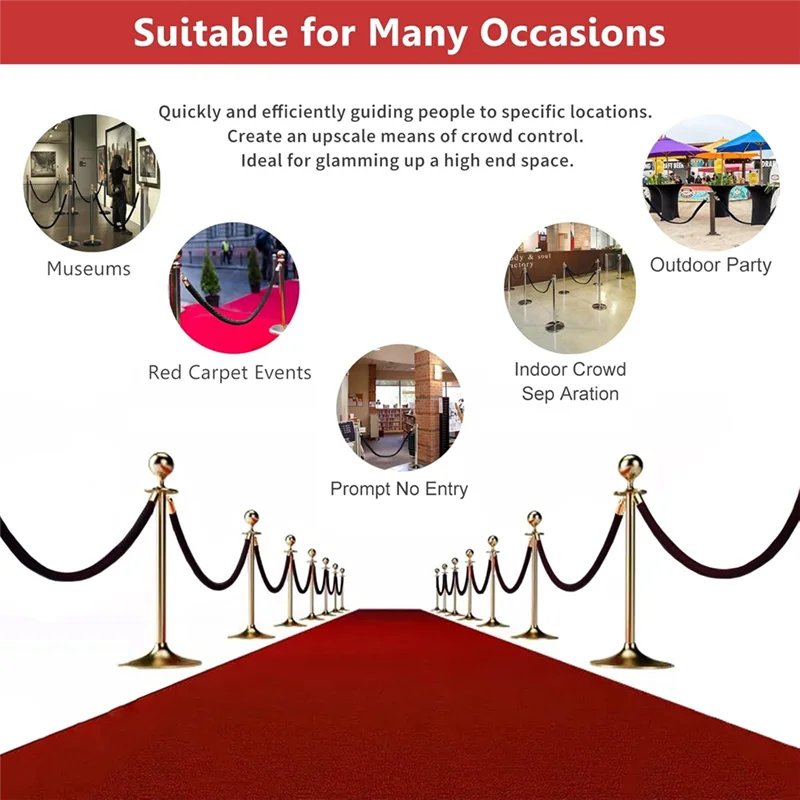 AF90-2 Pack Velvet Stanchion Rope With Gold Hooks, Crowd Control Rope Safety Barrier Red Carpet Decoration, 5 Feet - Image 5