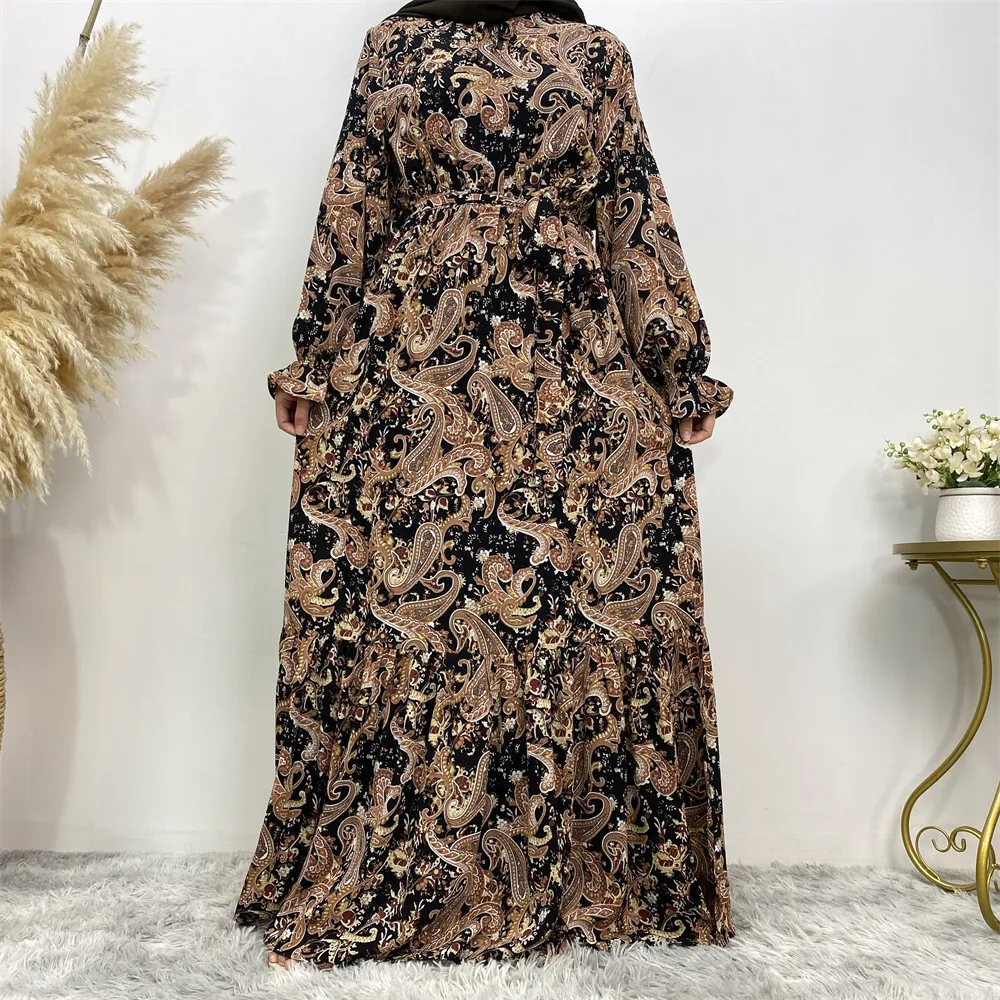 

New Muslim Fashion Printed Casual Dress with Large Lace Up Dubai Turkish Dress 6373 Abaya Ramadan Dubai Luxury Islam Elegant