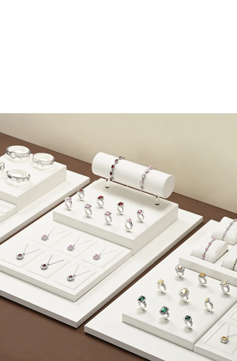 Oirlv Weißes Premium-Schmuckdisplay-Regal, Leder-Armbandhalter, Ohrringhalter, Halsketten-Organizer für Schmuck-Spezialgeschäfte – Detail 5