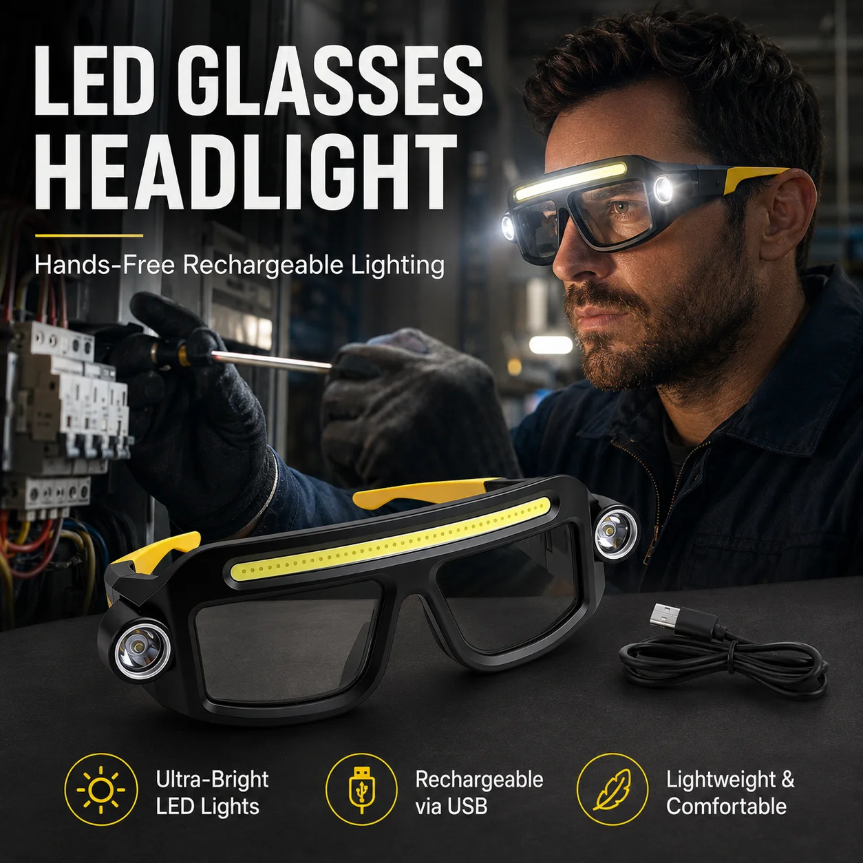 Multi Functional Glasses Light, Type-C COB Rechargeable Headlight, Hands-Free Work Maintenance Lamp, Portable Repair Tool