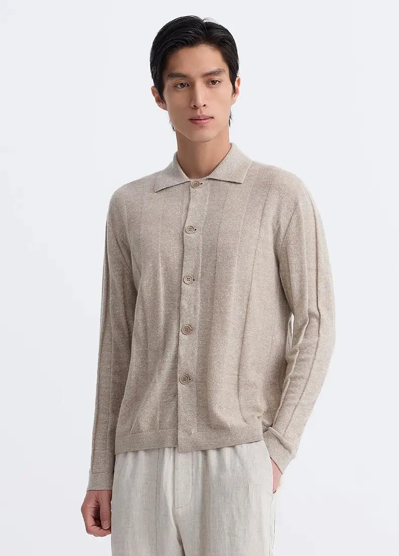 Men's autumn and winter cashmere cardigan coat flip shirt business casual shirt