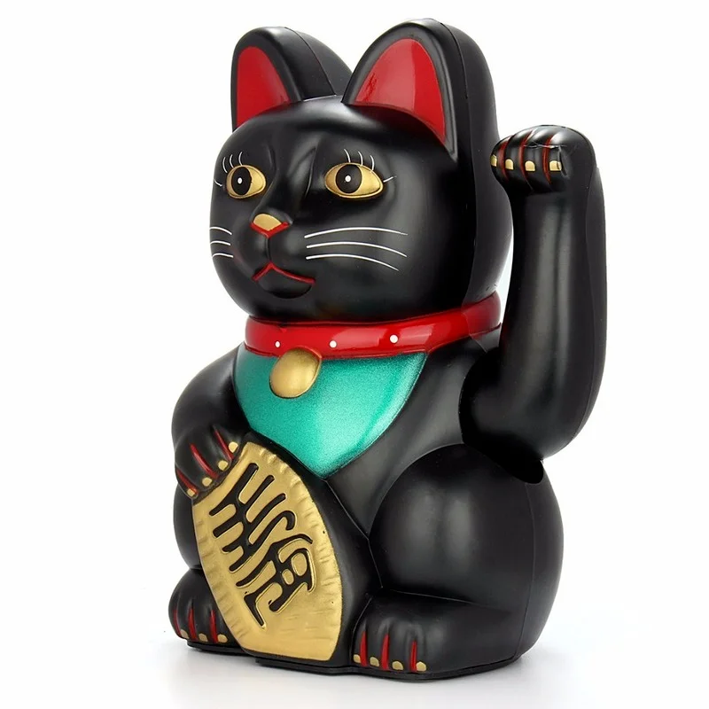 5&6 Inch Feng Shui Beckoning Cat White Black Wealth Fortune Lucky Waving Kitty for Good Room Decor Gold Silver 5 Color Best Gift