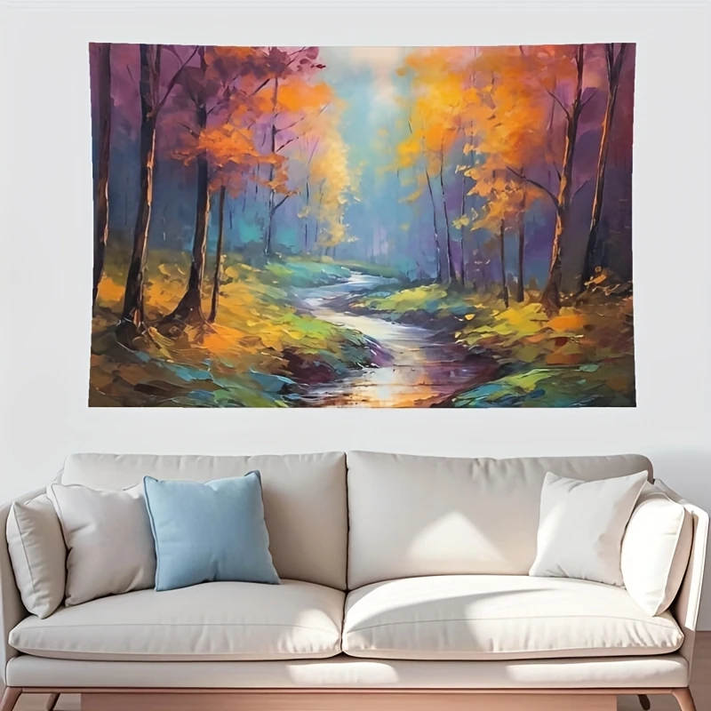 Настенный гобелен «Лесная дорожка» 40x60 дюймов — яркая осенняя лесная сцена с навесом с подсолнухом, полиэфирная ткань, горизонтальная стена Настенный гобелен «Лесная дорожка» 40x60 дюймов — яркая осенняя лесная сцена с навесом с подсолнухом, полиэфирная ткань, горизонтальная стена