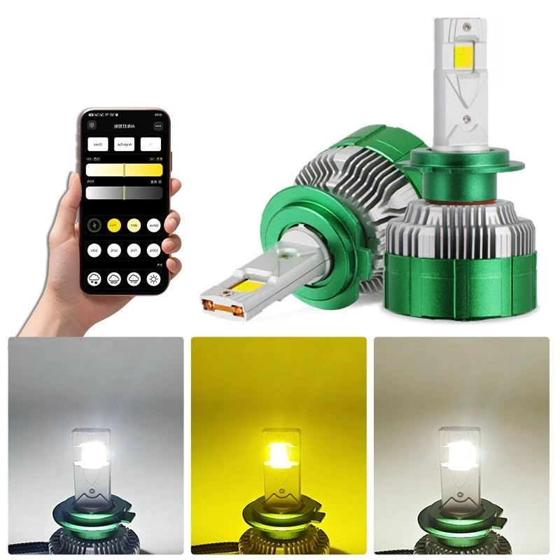 

K14 200W 20000LM LED Headlight H7 APP Control Adjustable Color Temp 3-Color Flash Ultra Bright Penetration Car Accessories