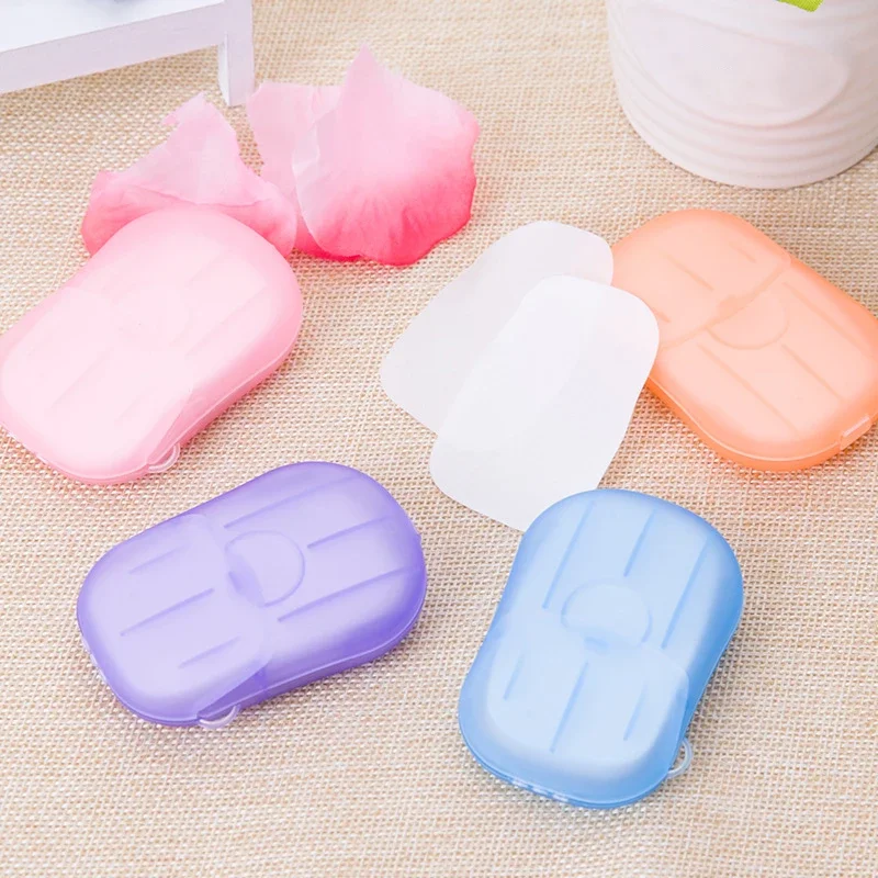 20Pcs Disposable Boxed Soap Paper Portable Hand Washing Box Scented Slice Sheets Mini Soap Paper Travel Portable Soap Dishes