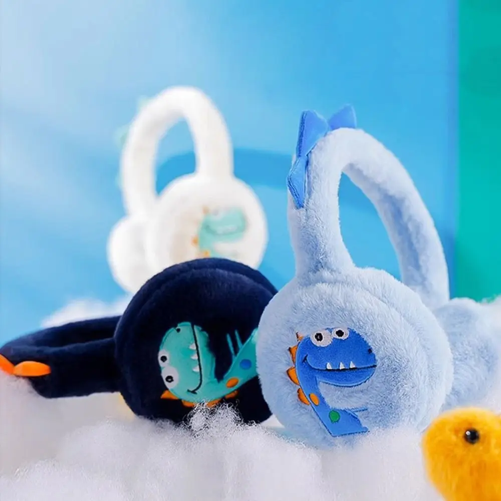 Aquecedor de orelha de pelúcia para crianças Little Dinosaur Cartoon Capa de orelha espessa macia e dobrável Earmuffs para crianças Presentes de moda