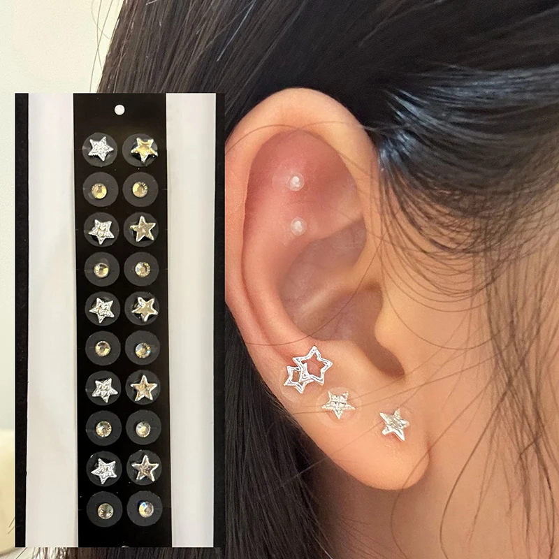 Hot 20 Patches Pentagram Ear Acupuncture Auricular Ear Stickers Rhinestone Massage Ear Point Pressure Patch Auriculotherapy