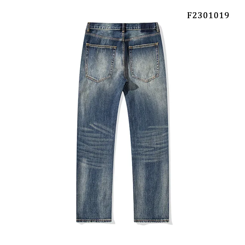 Mens Denim Pants Blockbuster New Japanese Retro Micro Crotch Loose Straight Hole Filling Heavy Industry Washed Mens Jeans