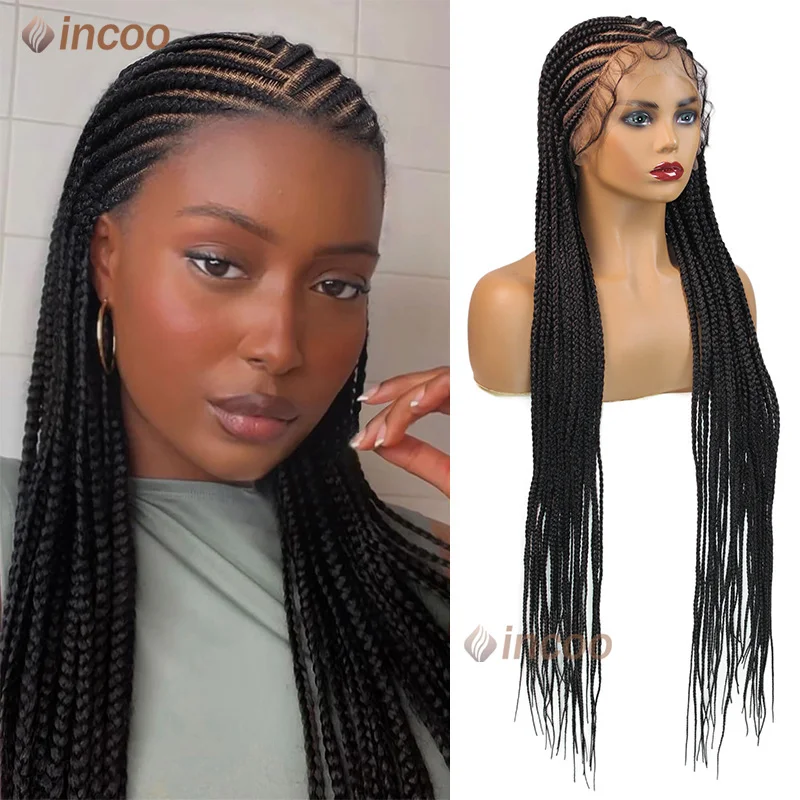 

Synthetic Full Lace Front Braided Wigs for Black Women Middle Part Cornrow Box Braid Wig with Baby Hair 36" Braid Lace Wigs