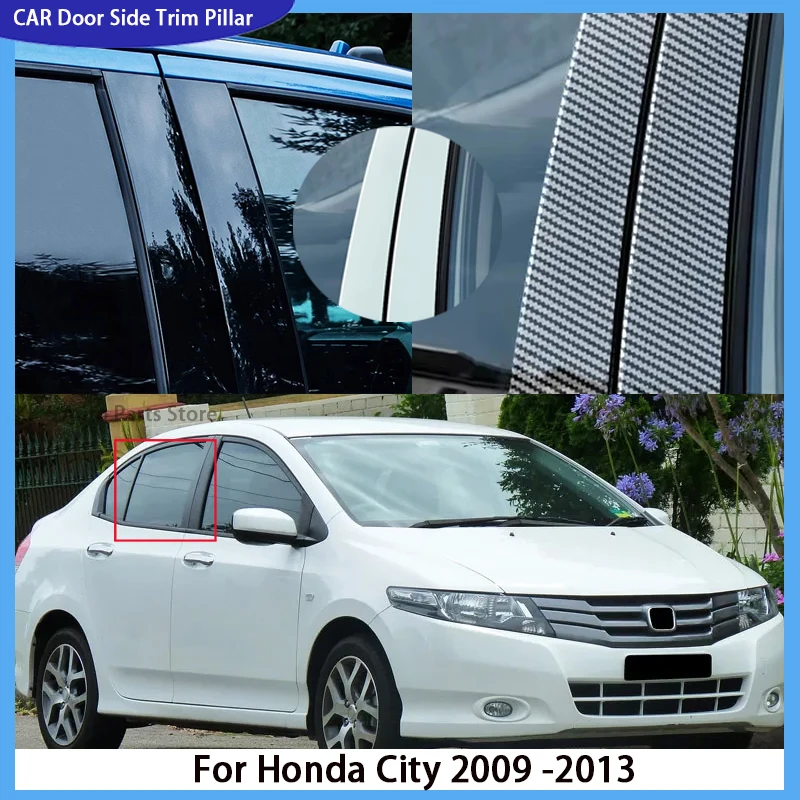 

Fit For Honda City 2009 2010 2011 2012 2013 6Pcs Glossy Black Pillar Posts Door Side Trim Window Cover Sticker Exterior Part