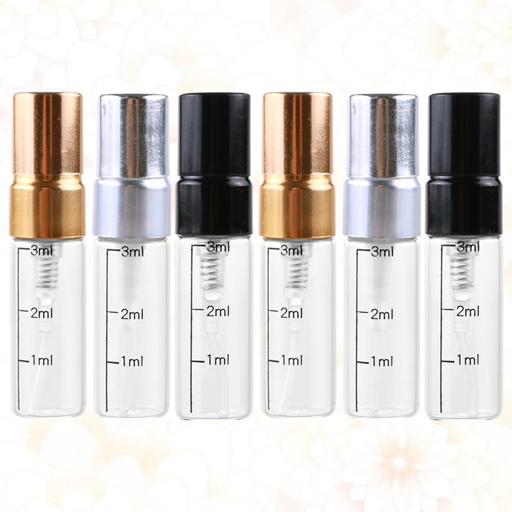 

6Pcs 3Ml Perfume Spray Bottle Small Empty Refillable Scale Design for Makeup Skin Care Travel Use Golden Silver Black