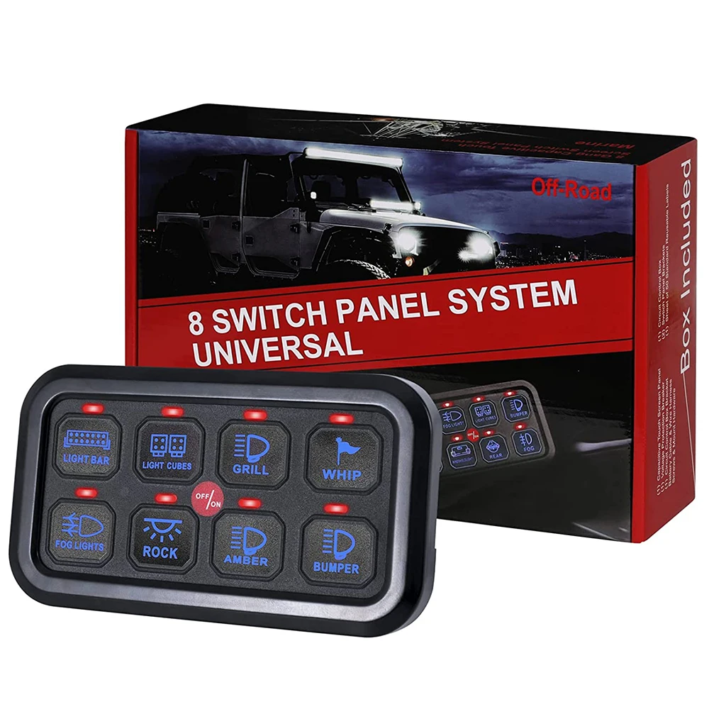 

8 Gang Switch Panel Universal Circuit Control Relay System LED On-Off Switch Pod Touch Control Panel Relay Box 1 Set for Cars