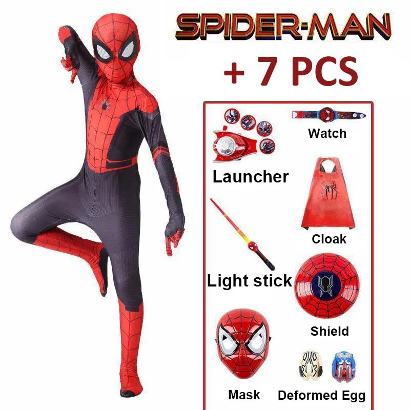 New Miles Morales Far From Home Cosplay Costume Zentai Spiderman Costume Superhero Bodysuit Spandex Suit for Kids Custom Made