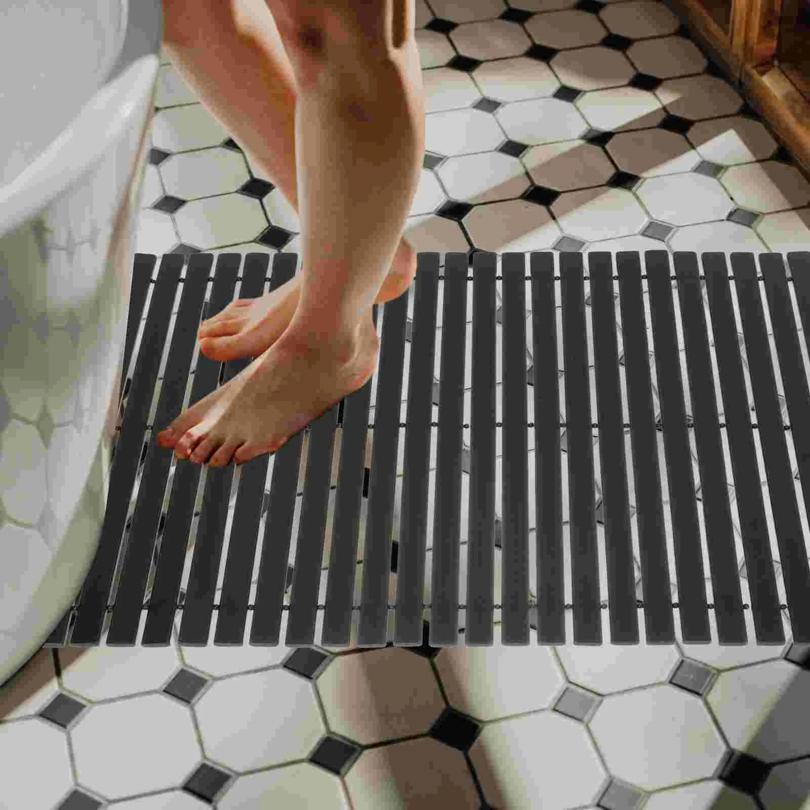 Front Door Rug Outdoor Bamboo Bath Mat Shower Natural Style Tub for Black Bathroom Mats