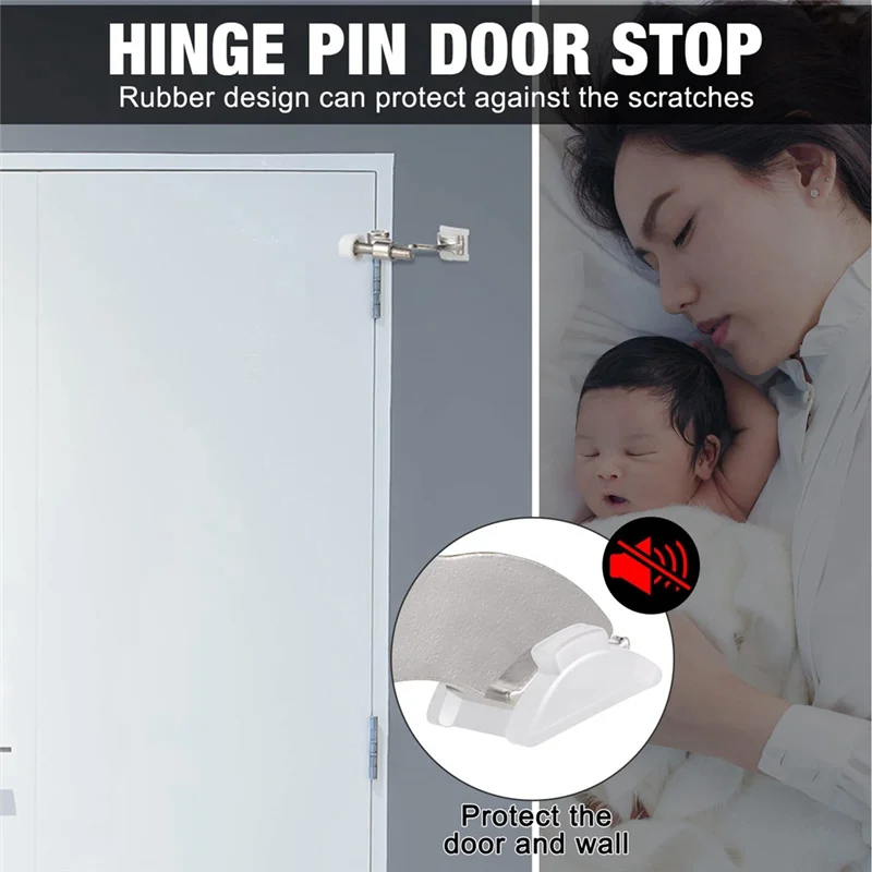 

AEE6-20Pack Hinge Pin Door Stops Satin Brushed Door Stopper Adjustable Heavy Duty Hinge Door Stopper With Rubber Bumper Tips