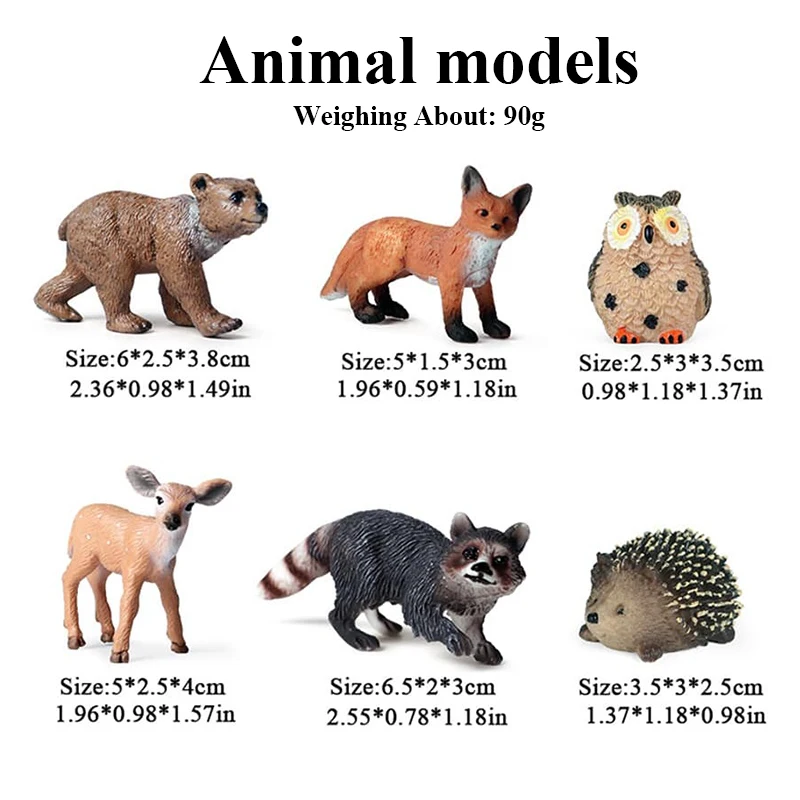 Oenux 8PCS Wilde Tiere Wald Eule Fuchs Hirsch Eichhörnchen Kaninchen Action Figur Modell Miniatur Kuchen Topper Bildung Spielzeug Kinder geschenk 7