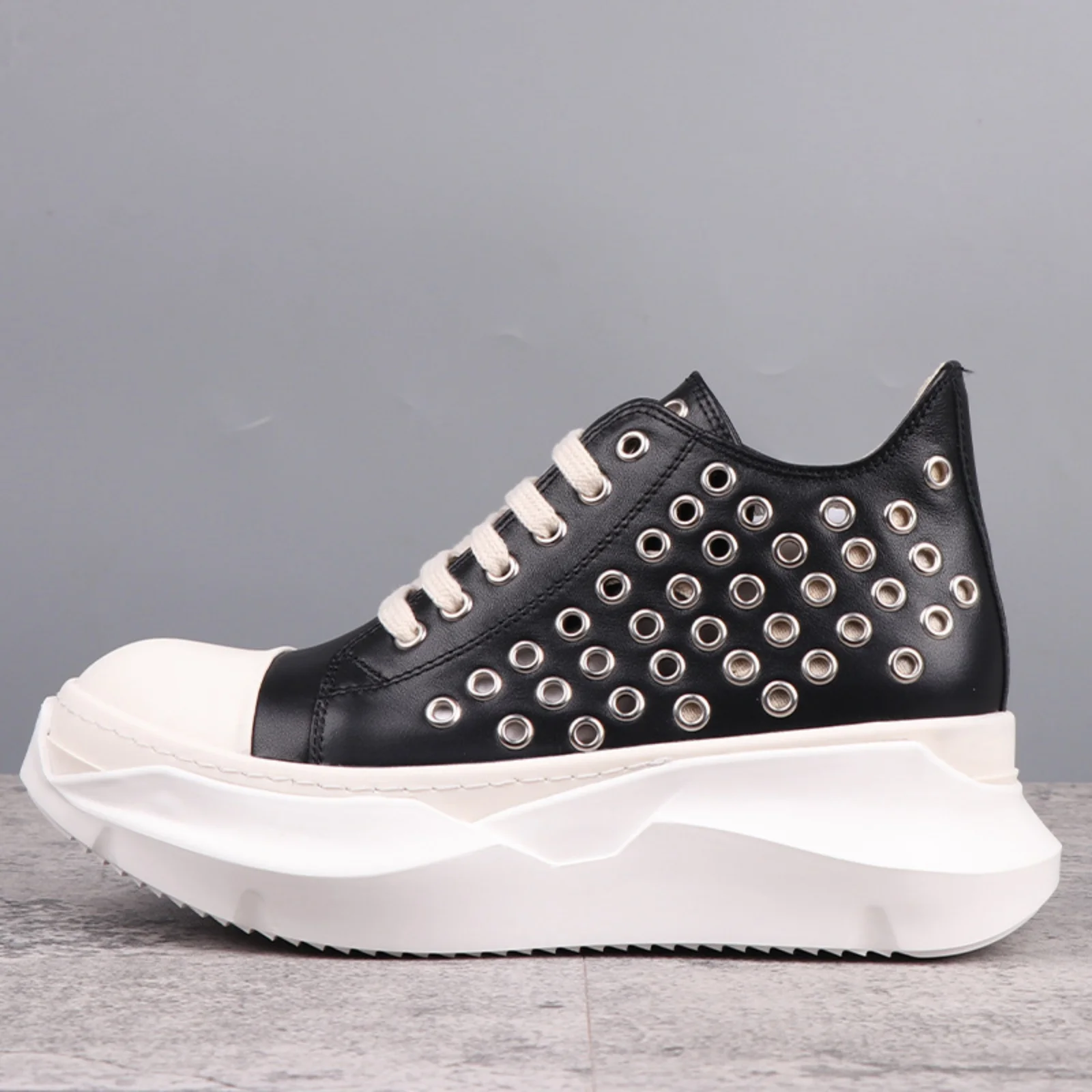 Top Quality Men and Women Casual Sneakers 35-48 Brand Designer Real Leather Tennis shoes Punk Goth Trend Lace-up RO shoes