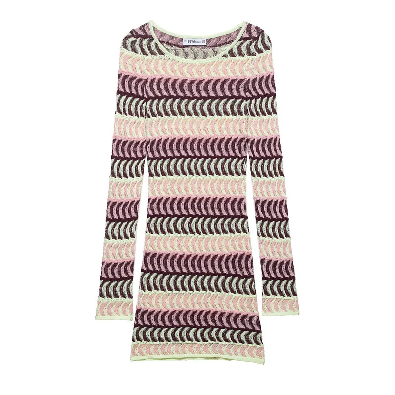 

AliExpress Cross-Border European and American Women's Fashion Wholesale2025Early Spring New Color-Block Striped Knitted Dress